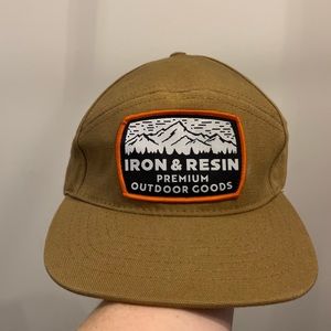 Outdoorsy hate, OS, brown with patch on front, leather adjustable strap